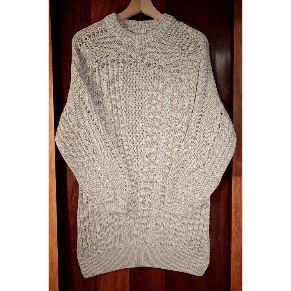 Tularosa Oversized Cable Knit Sweater Dress S Cream Chunky Knit Boho Chic